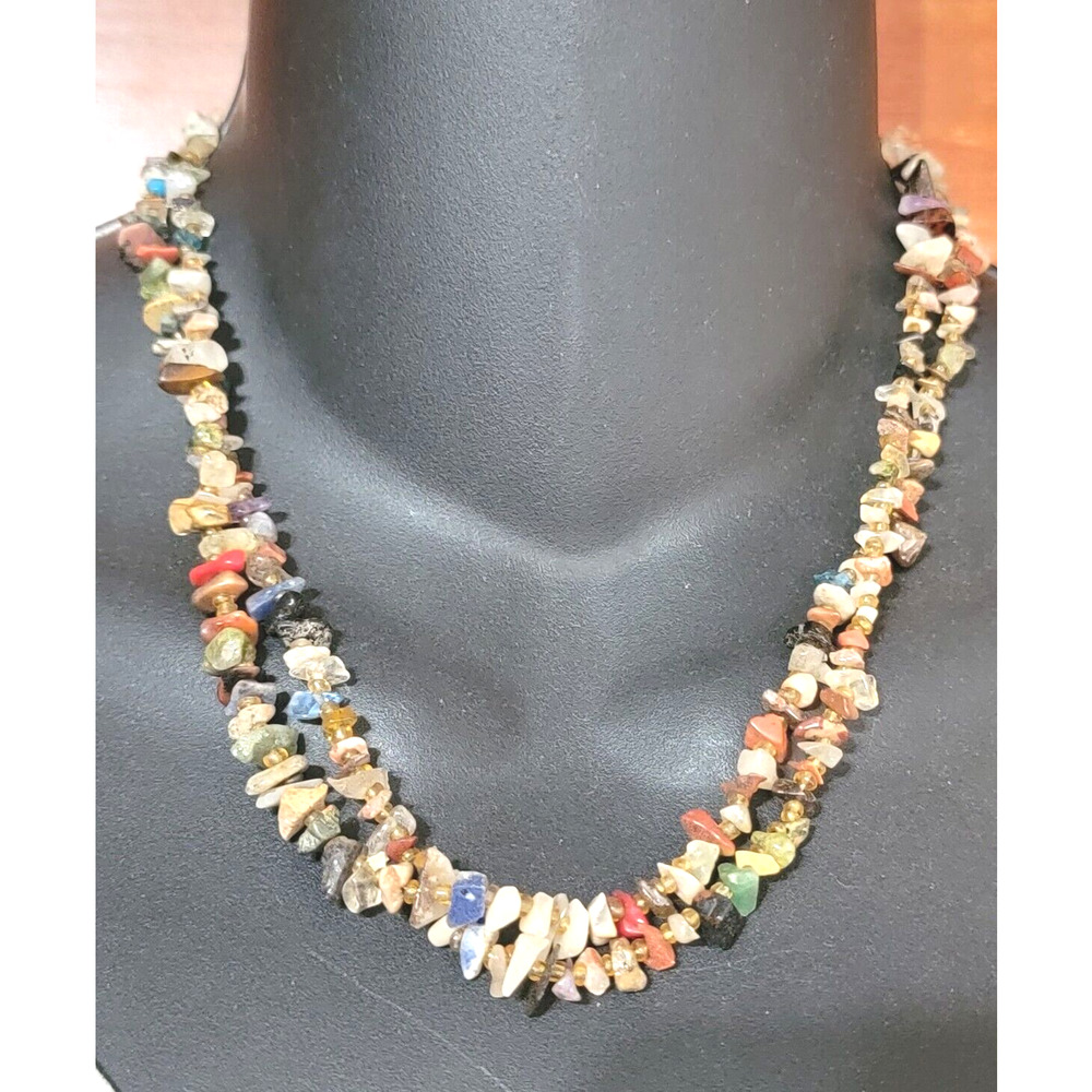 Vintage Colorful Quartz Chip 30" Long Single Strand‎ Necklace, Agate blu03-10
